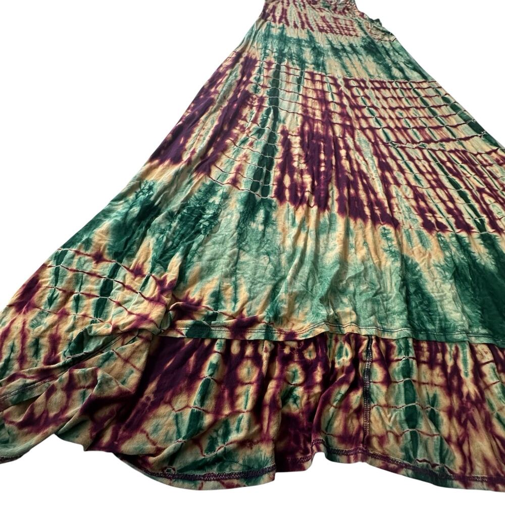 Womens Dress Size Large Summer Tie Dye Tank Long Cream Green Red Hippie Flowy - Picture 3 of 7